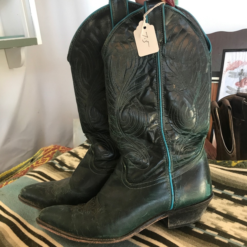 Green and turquoise cowboy boots